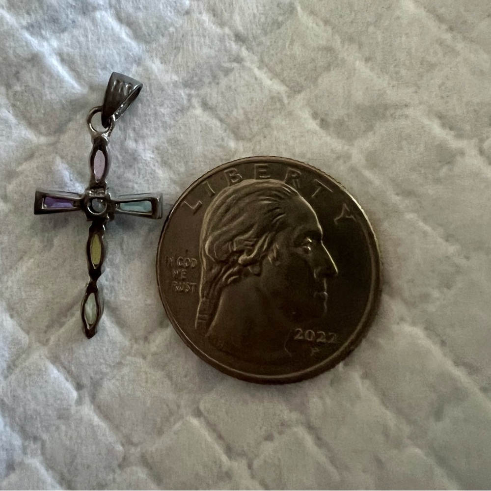 Vibrant Gemstone Cross Necklace - Picture 4 of 4